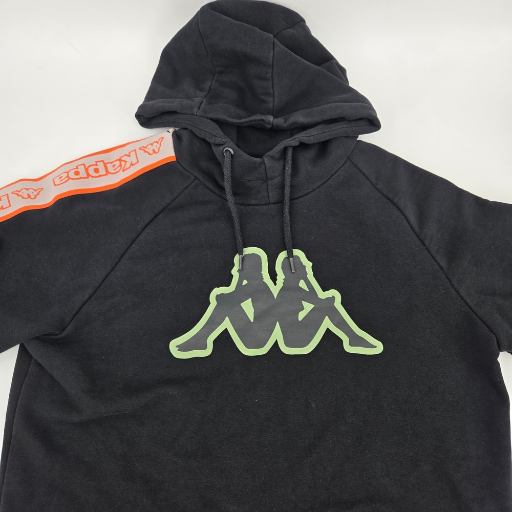 Kappa Logo Tape Apet 2 Hoodie Black Orange Neon Green Banda Pullover Medium VGUC